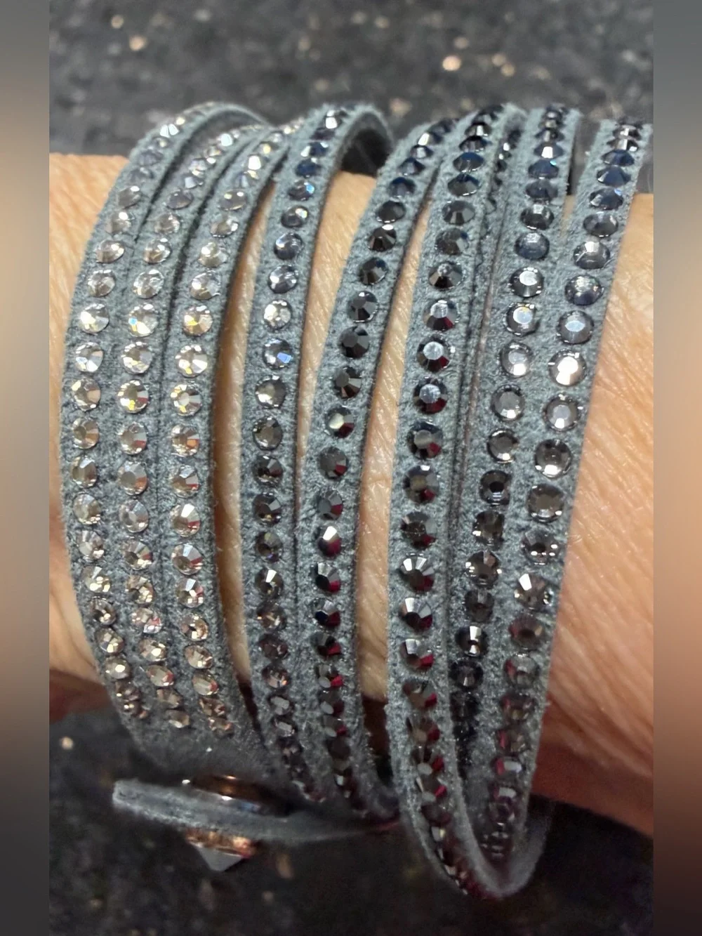 Touchstone Crystal Dark Grey Wrap Bracelet, rarely worn, LIKE NEW!!